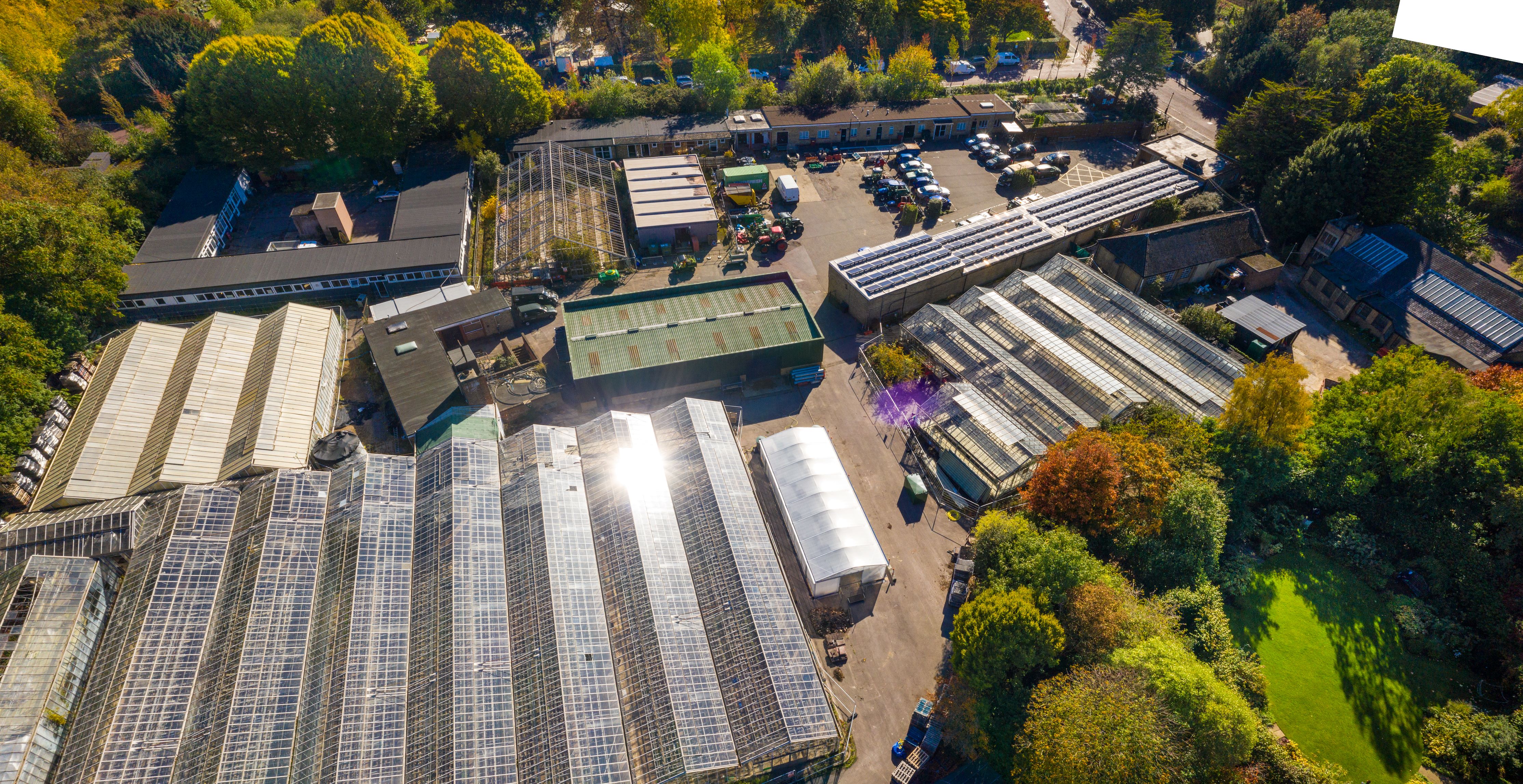 Aerial view of the redundant nursery buildings in The Regent's Park